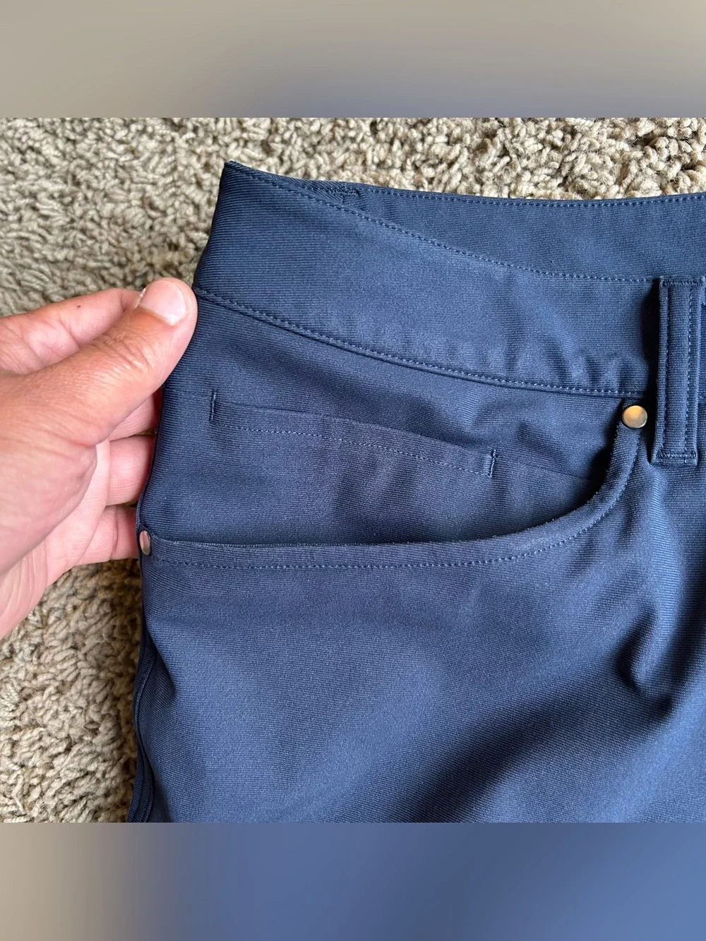Lululemon ABC Pants Mens 33 (34x29) Classic Slim Navy Warpstreme 5 Pocket Chino
